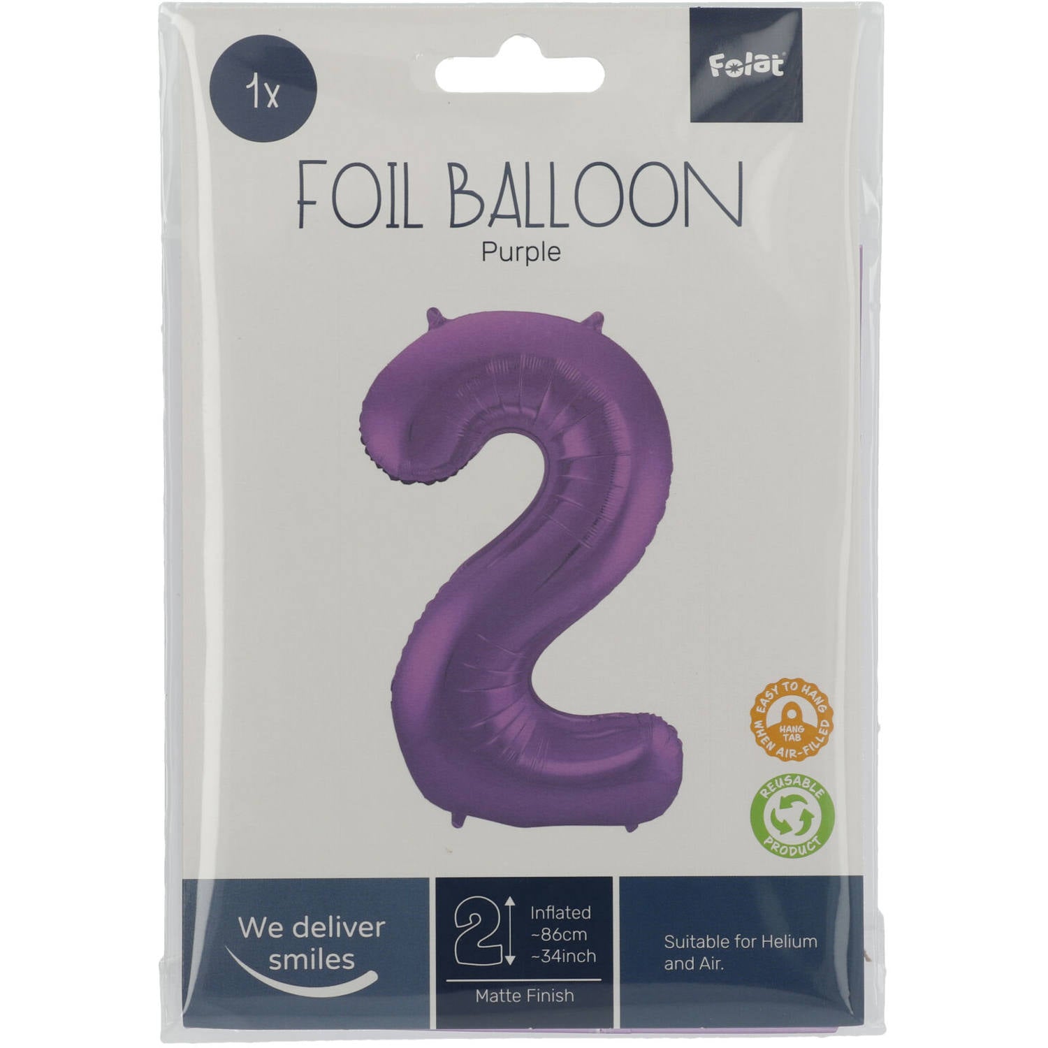 Cijfer Ballon 2 - Paars - 86 cm