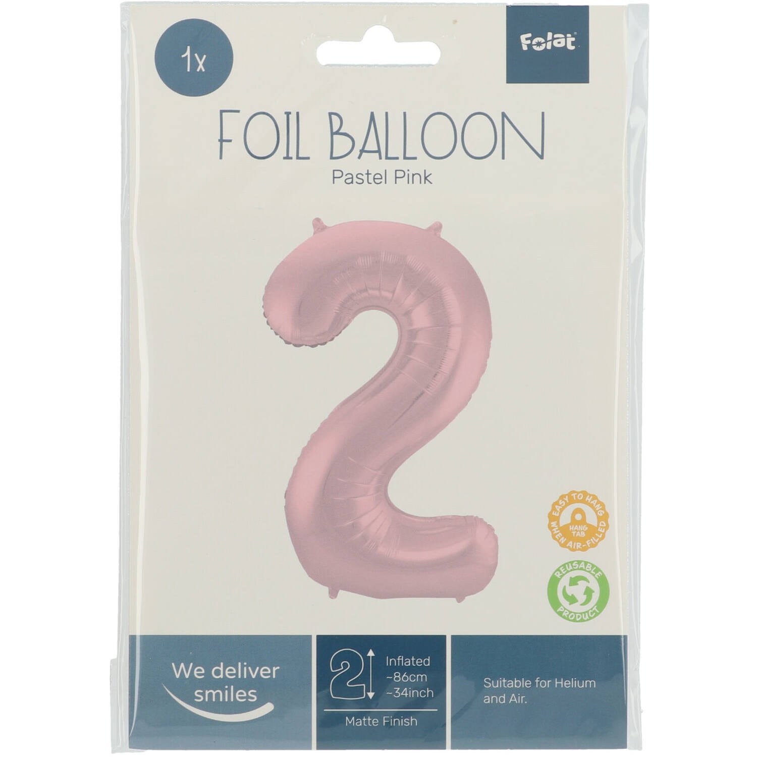 Cijfer Ballon 2 - Pastel Roze - 86 cm