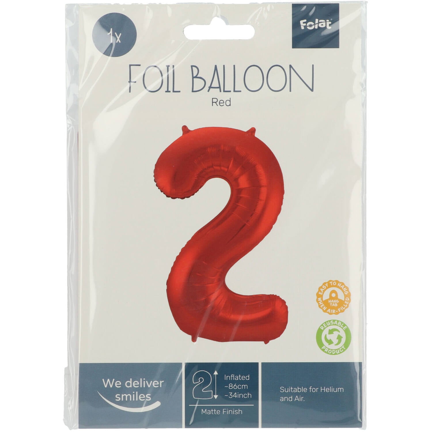 Cijfer Ballon 2 - Rood - 86 cm