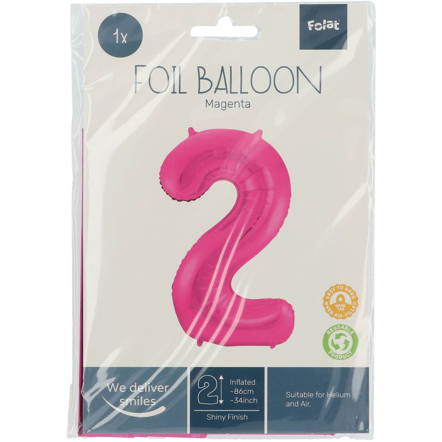 Cijfer Ballon 2 - Roze - 86 cm