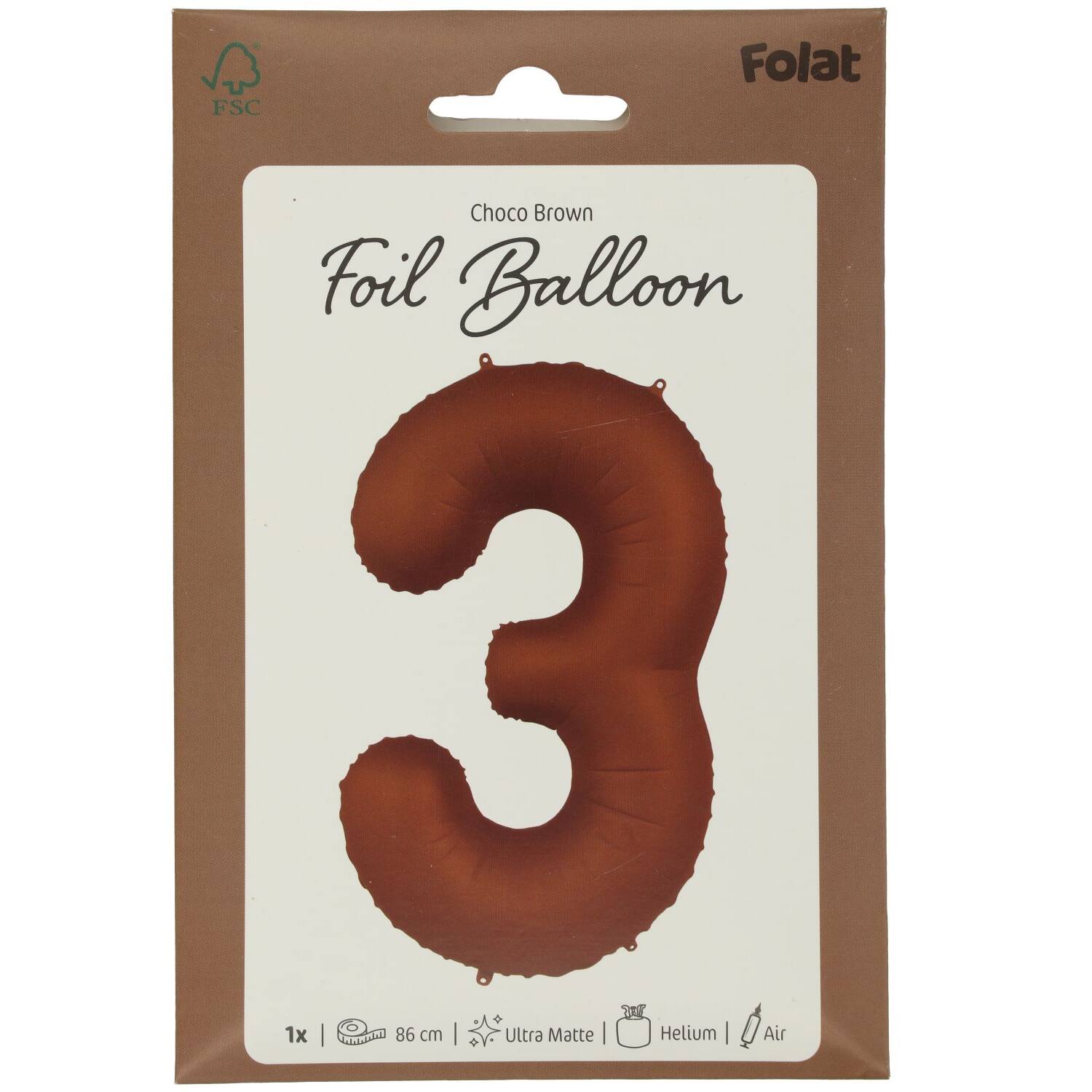 Cijfer Ballon 3 - Bruin - 86 cm