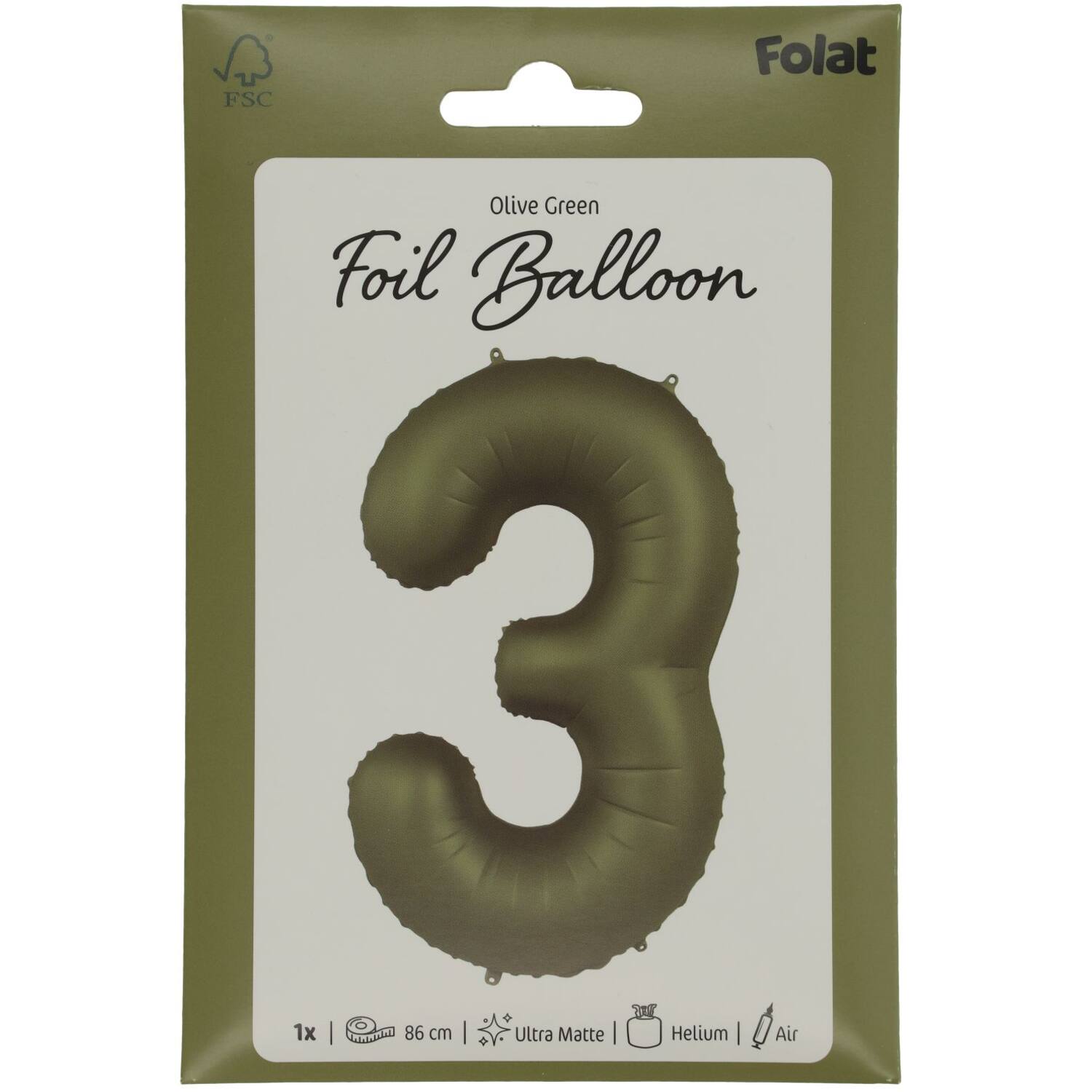 Cijfer Ballon 3 - Groen - 86 cm