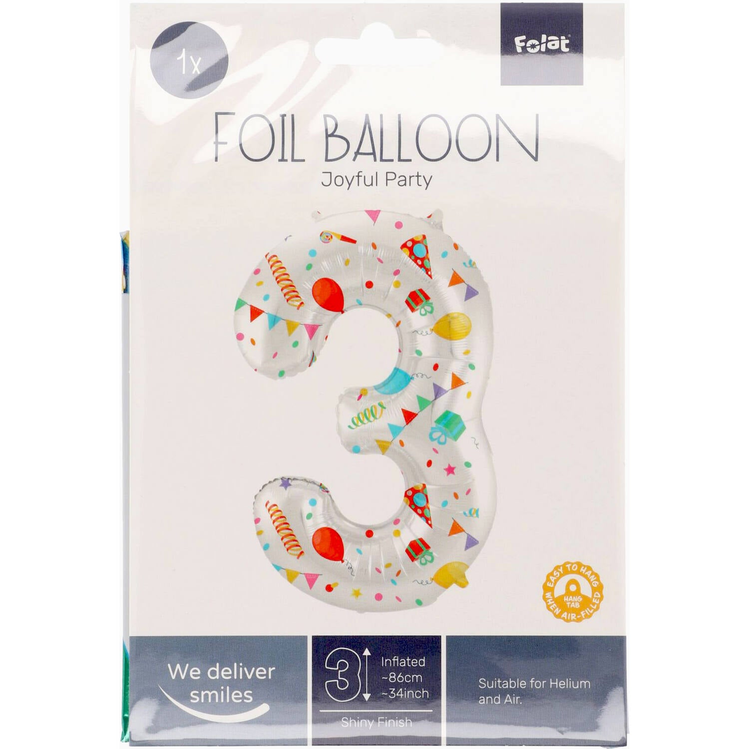 Cijfer Ballon 3 - Joyful Party - 86 cm