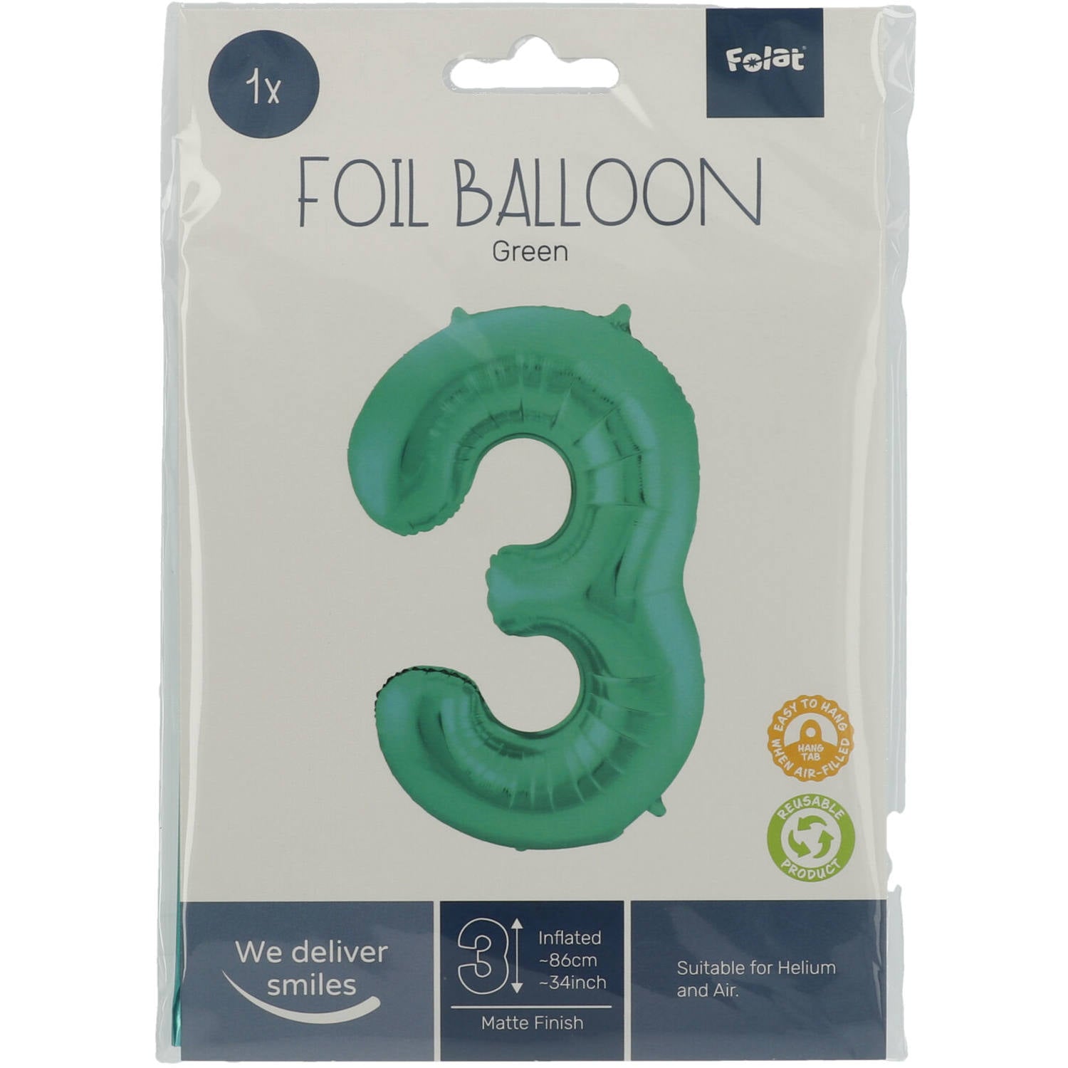Cijfer Ballon 3 - Licht Groen - 86 cm