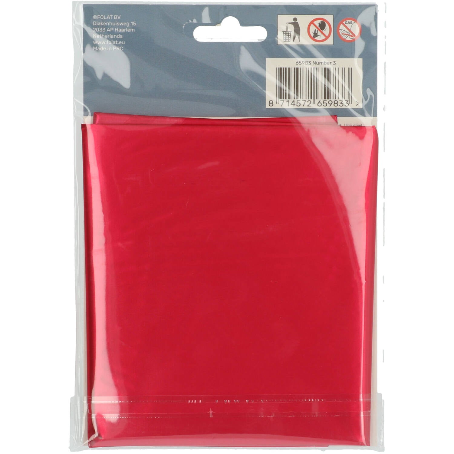 Cijfer Ballon 3 - Rood - 86 cm