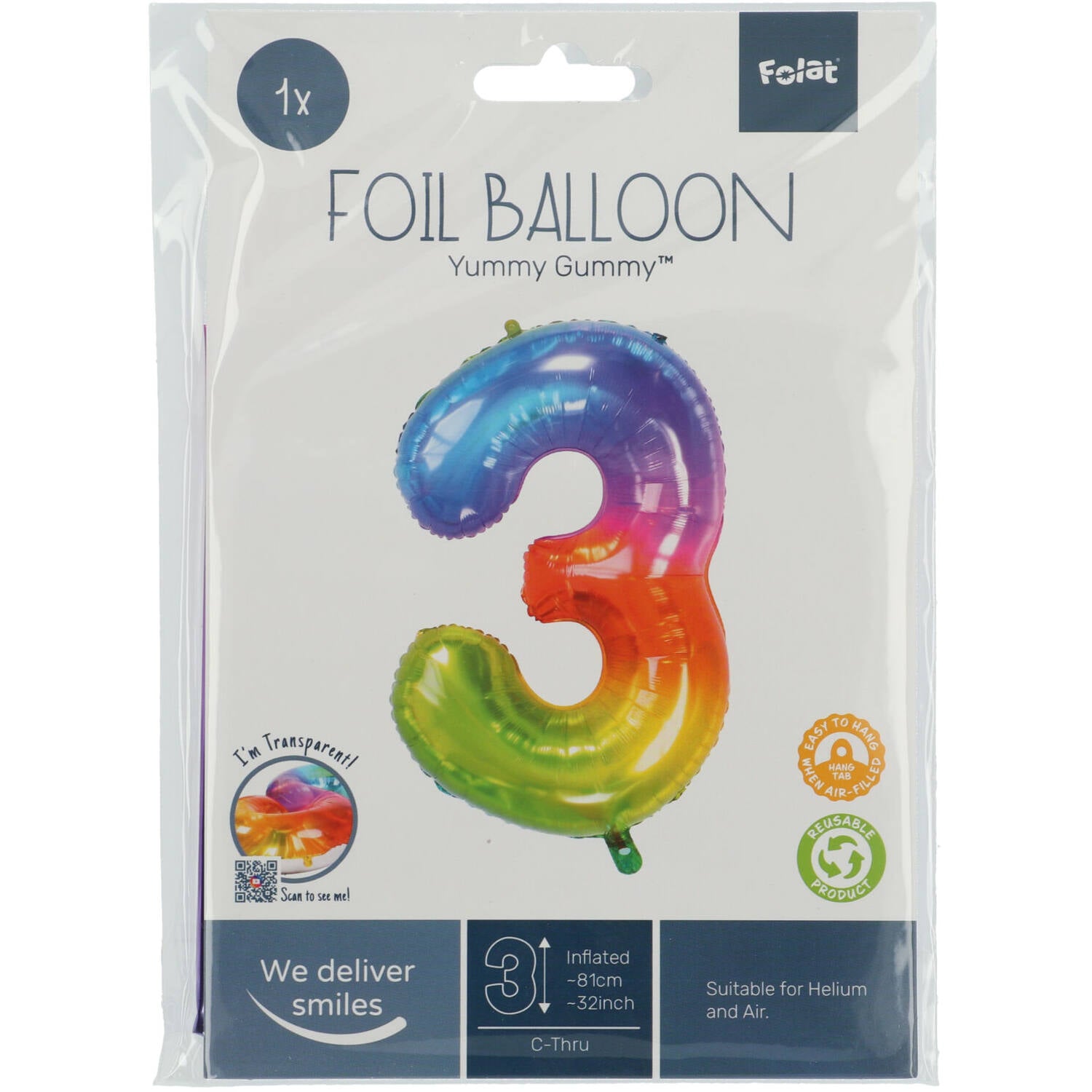 Cijfer Ballon 3 - Yummy Gummy - 86 cm