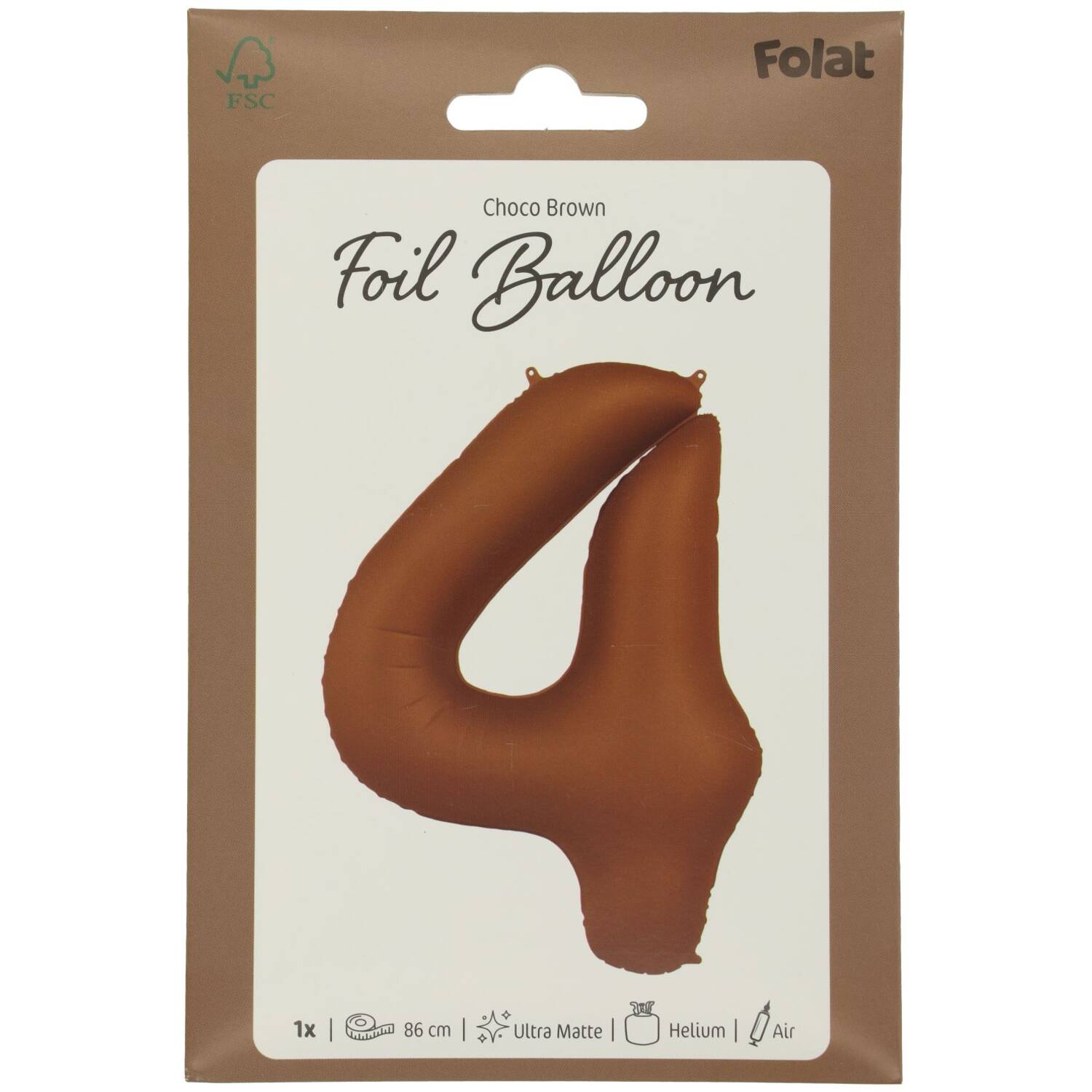 Cijfer Ballon 4 - Bruin - 86 cm