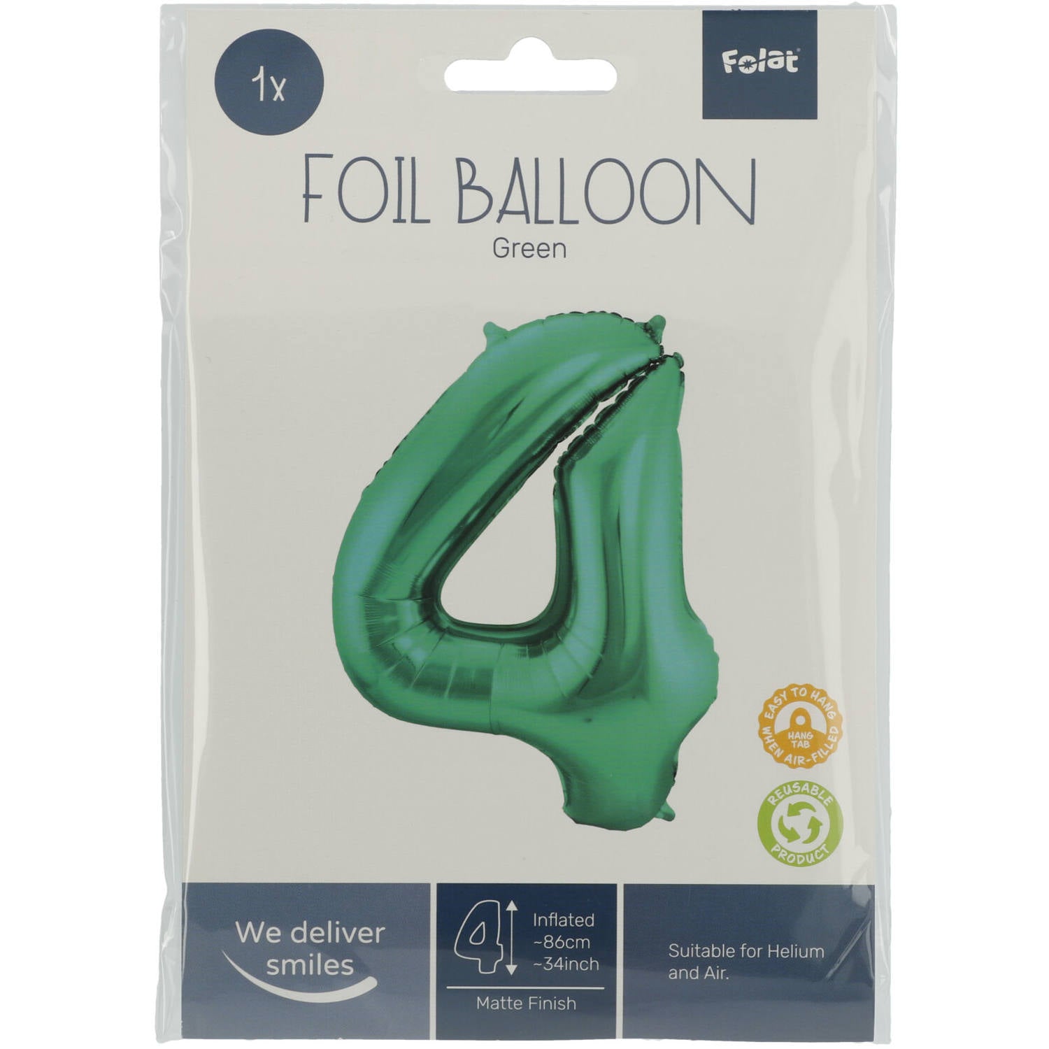 Cijfer Ballon 4 - Licht Groen - 86 cm