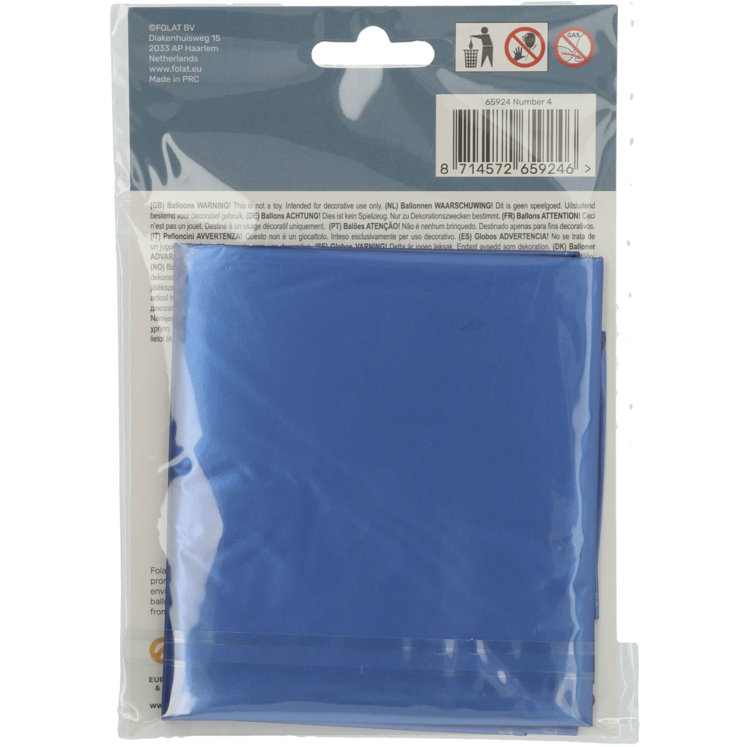 Cijfer Ballon 4 - Mat Blauw - 86 cm