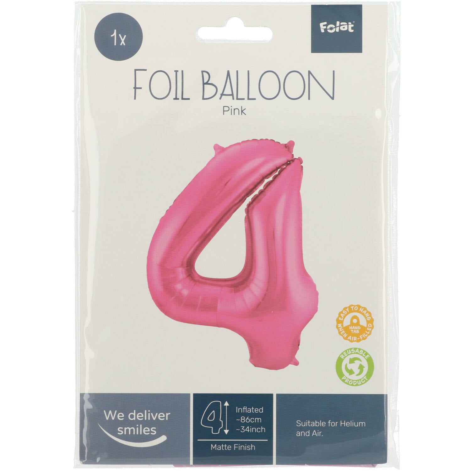 Cijfer Ballon 4 - Mat Roze - 86 cm