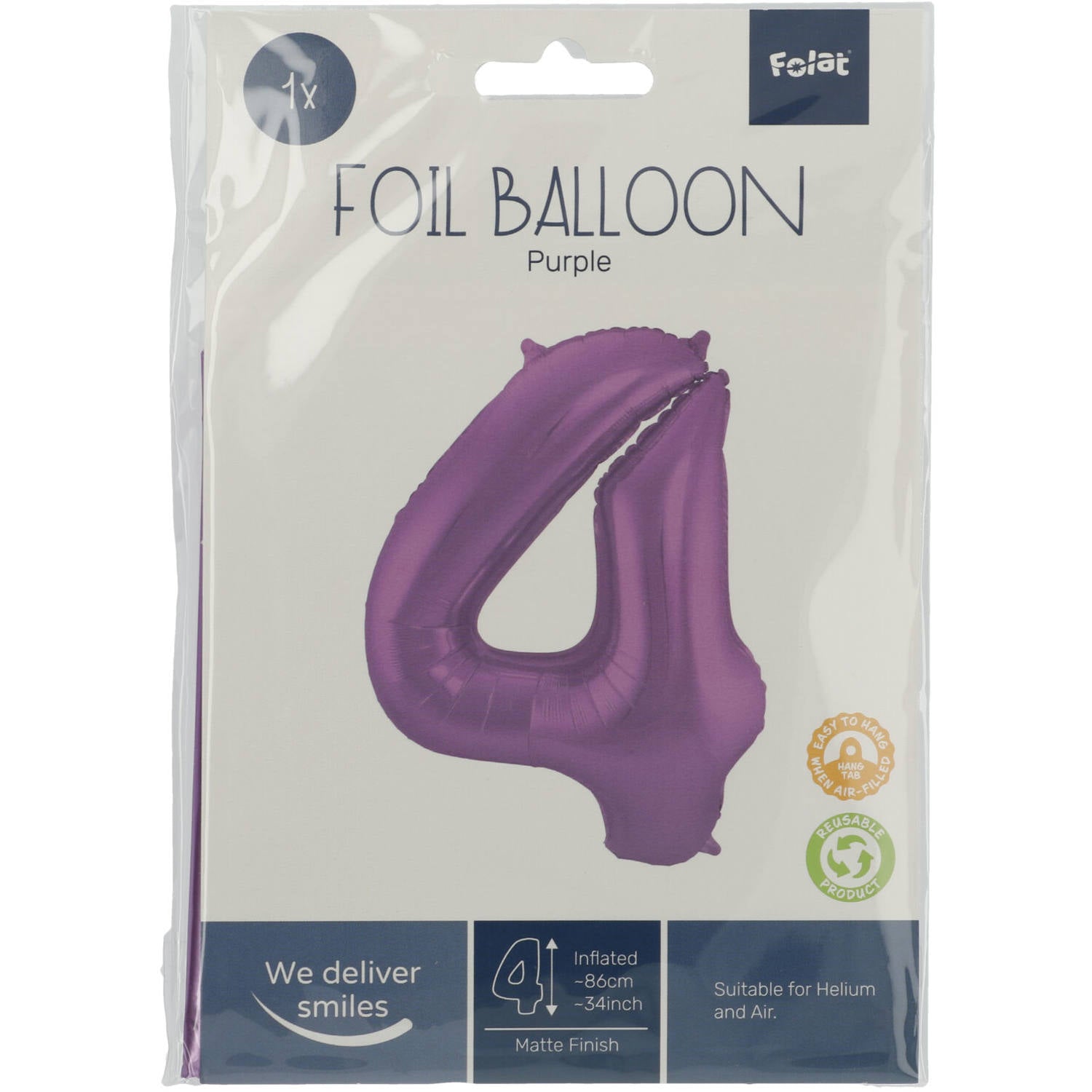 Cijfer Ballon 4 - Paars - 86 cm
