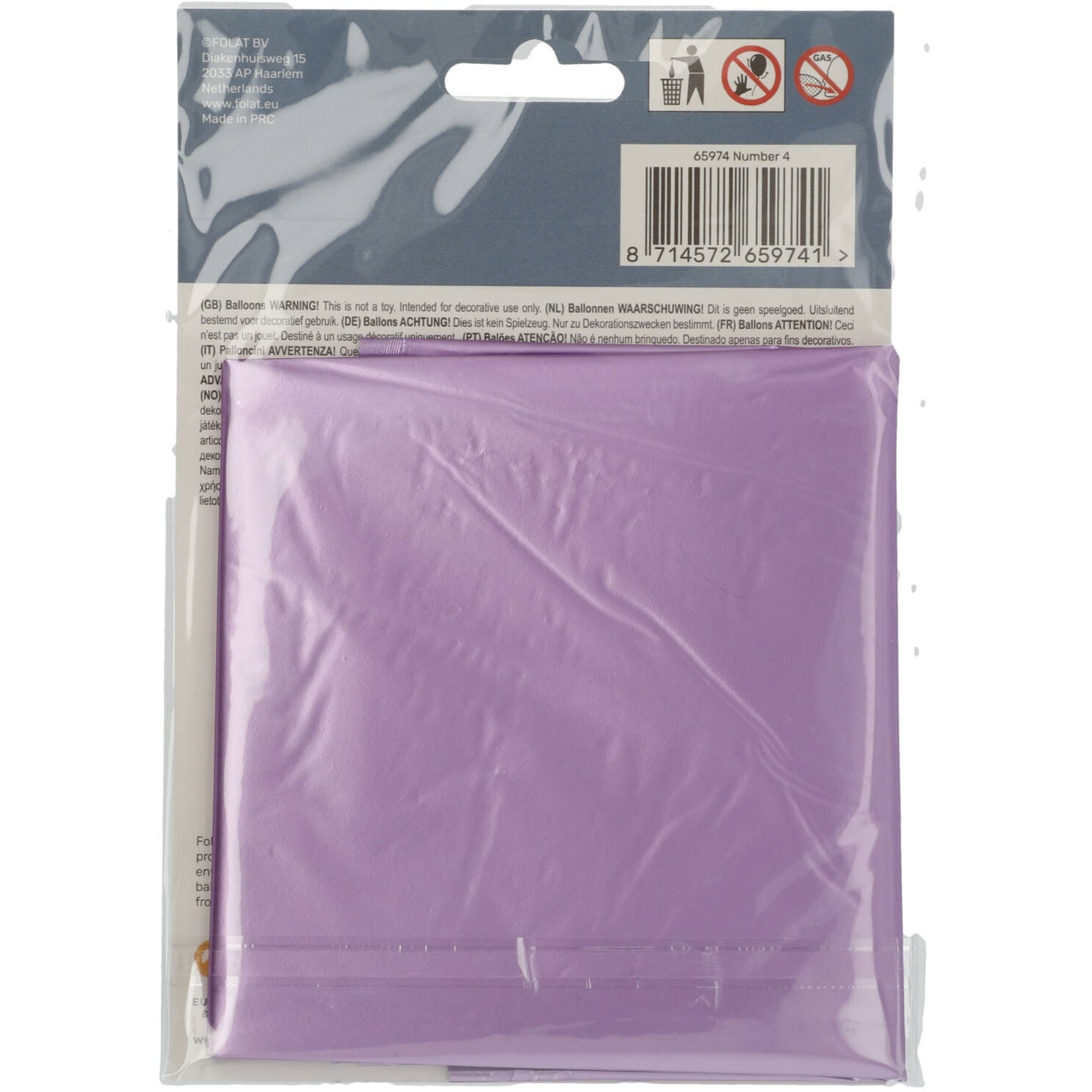 Cijfer Ballon 4 - Paars - 86 cm