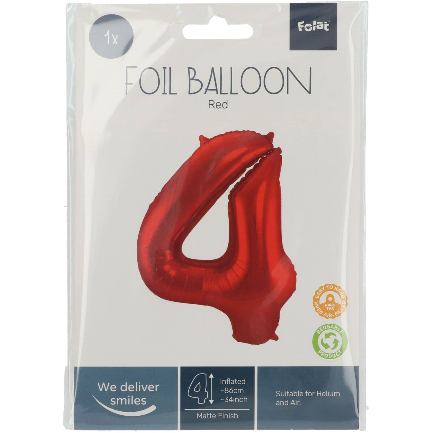Cijfer Ballon 4 - Rood - 86 cm