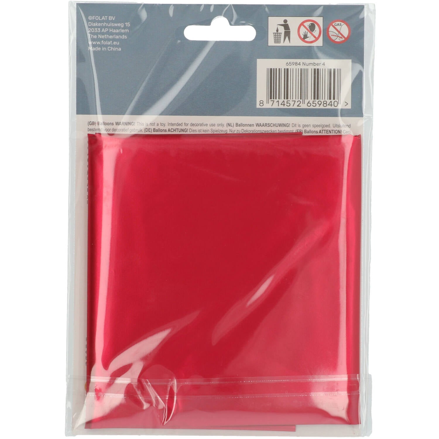 Cijfer Ballon 4 - Rood - 86 cm