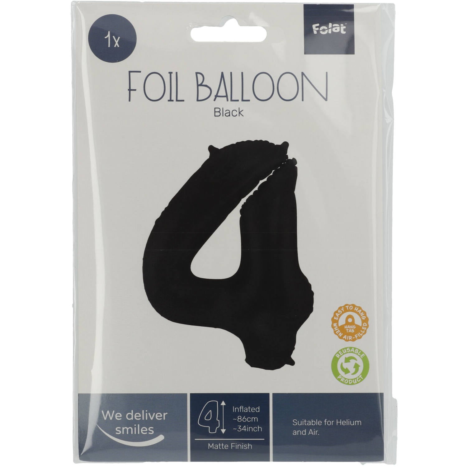 Cijfer Ballon 4 - Zwart - 86 cm
