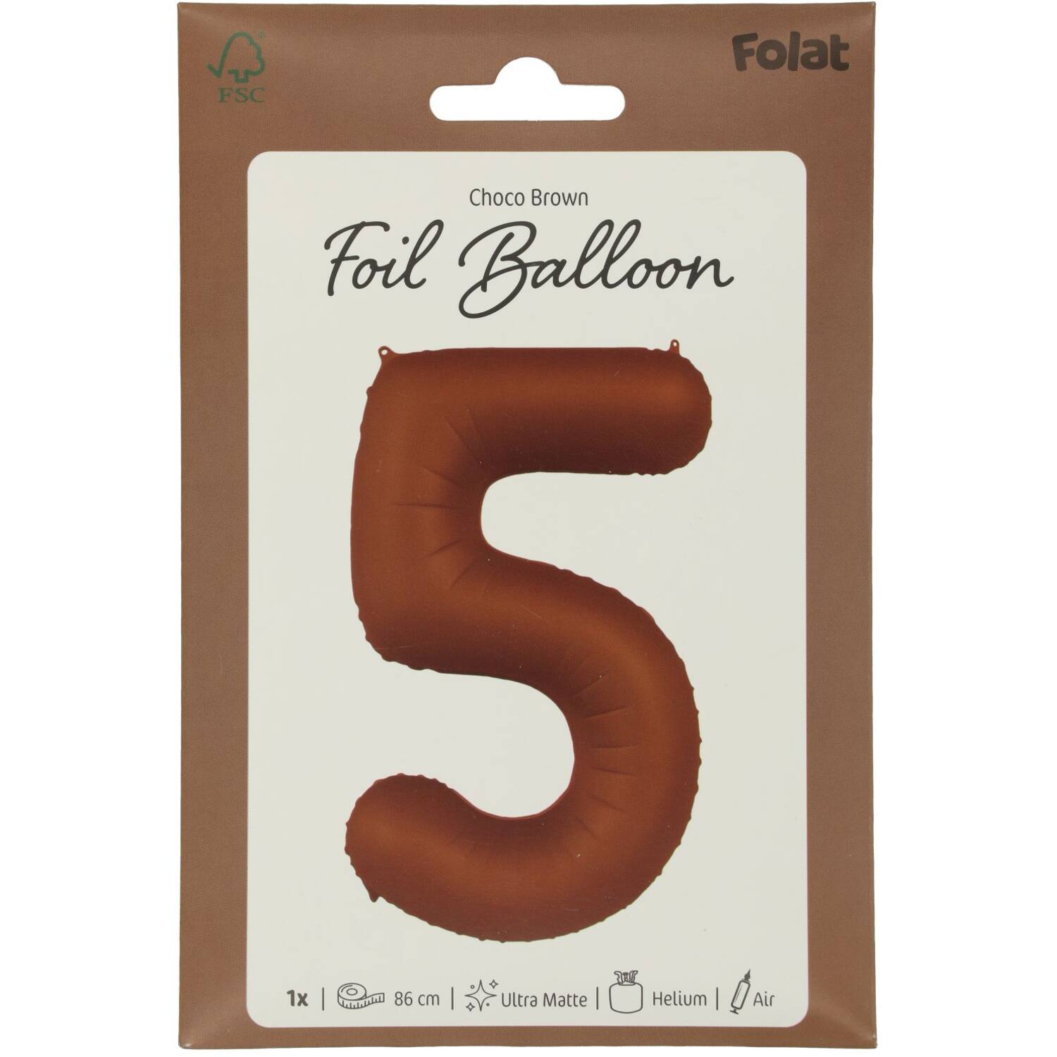 Cijfer Ballon 5 - Bruin - 86 cm