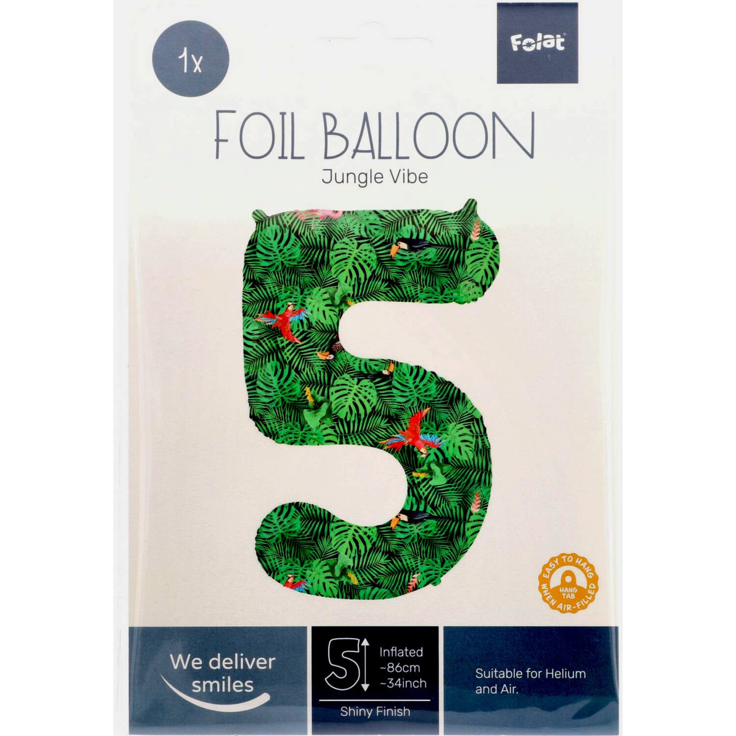 Cijfer Ballon 5 - Jungle - 86 cm