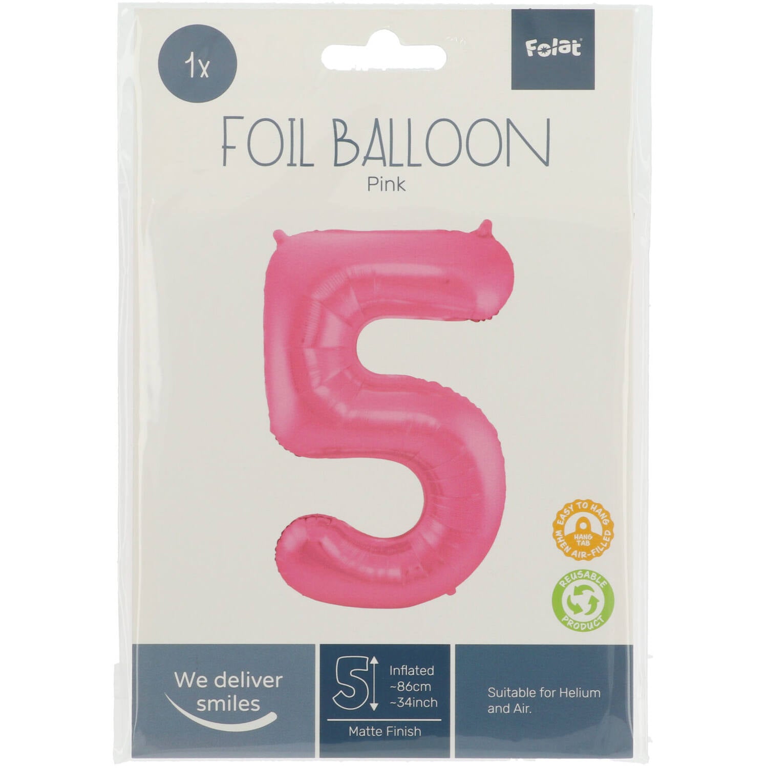 Cijfer Ballon 5 - Mat Roze - 86 cm