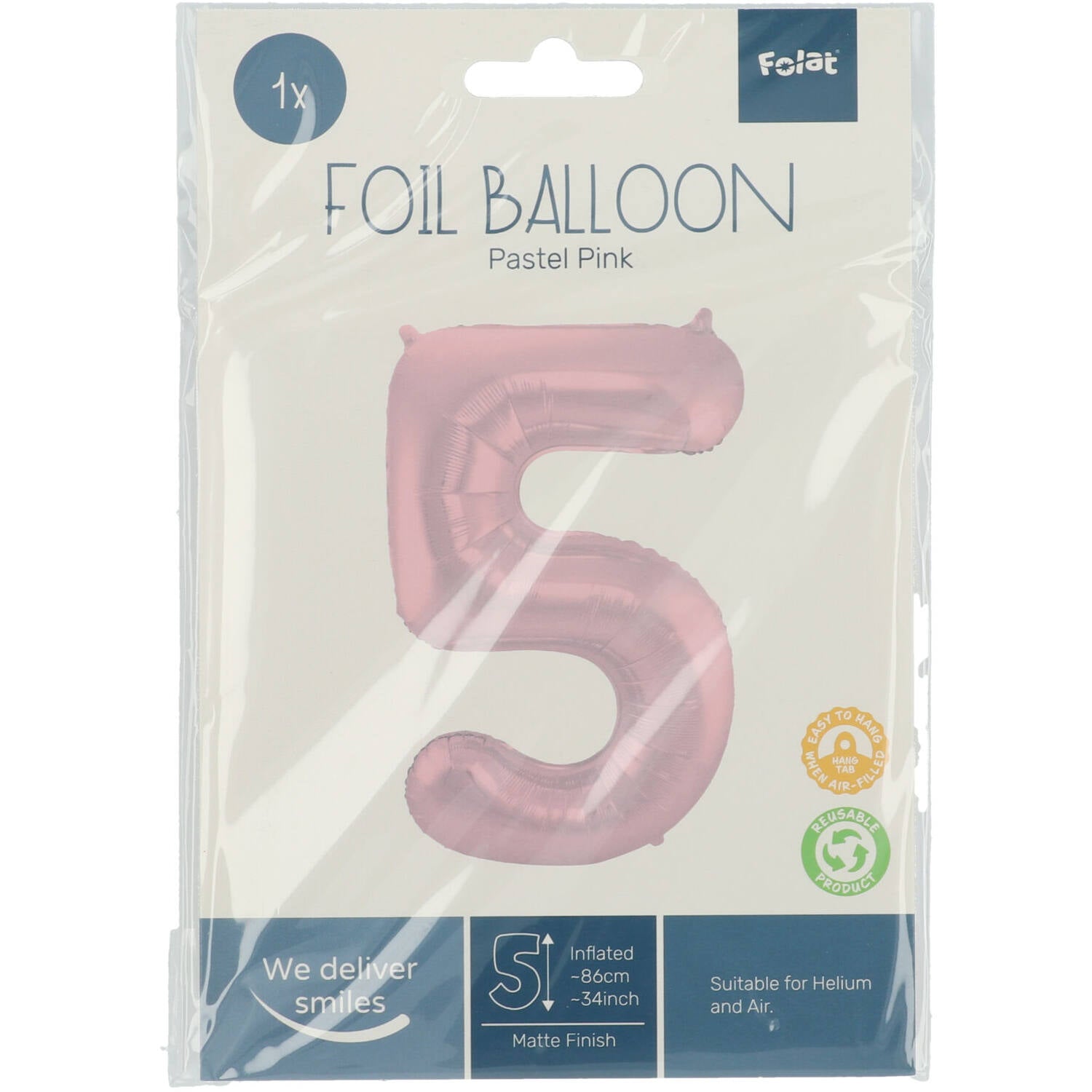 Cijfer Ballon 5 - Pastel Roze - 86 cm