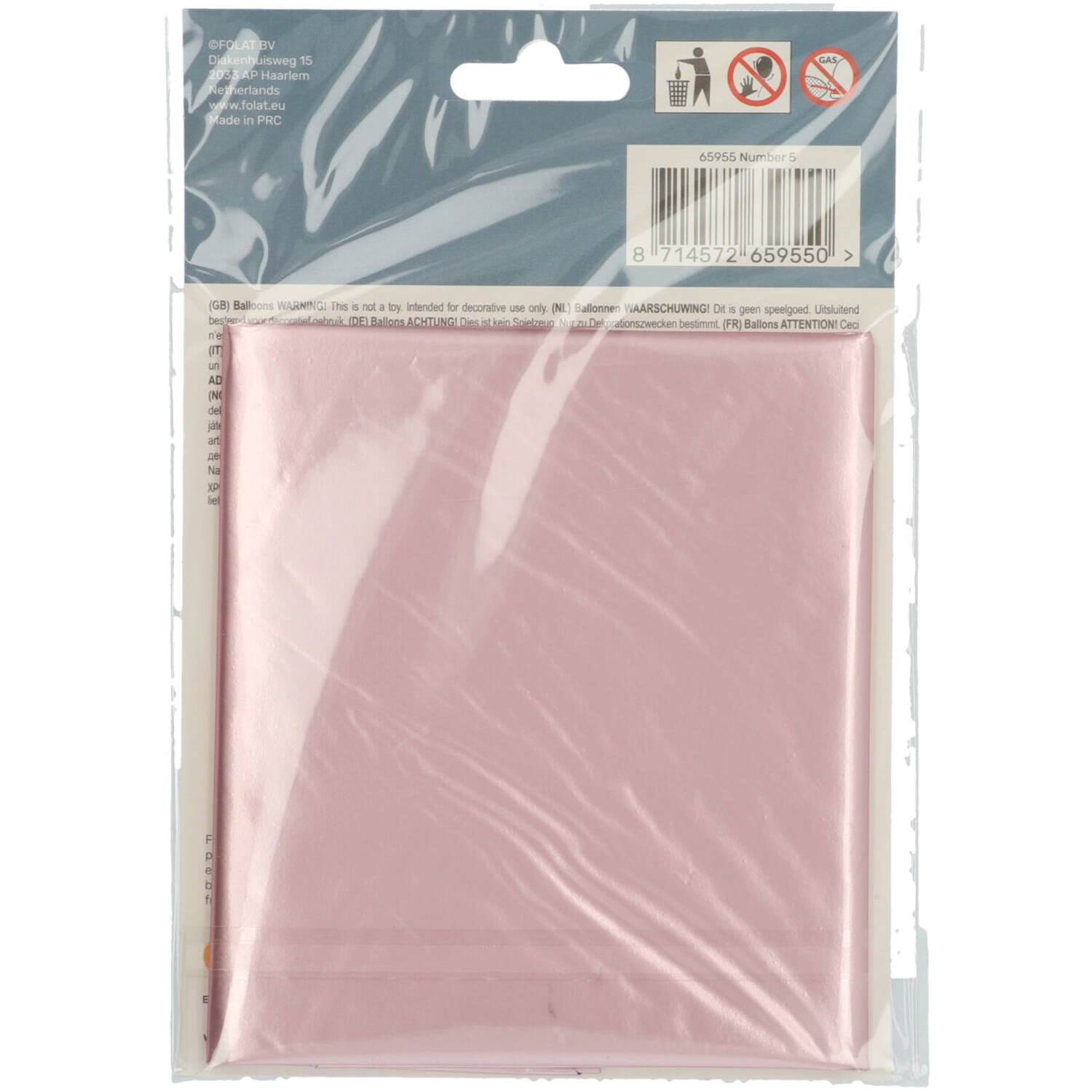 Cijfer Ballon 5 - Pastel Roze - 86 cm
