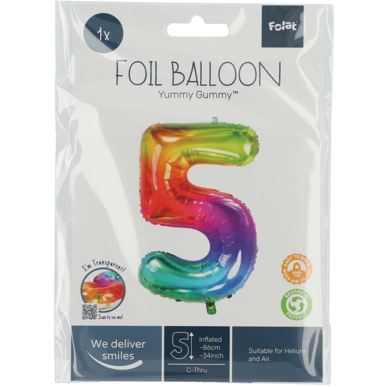 Cijfer Ballon 5 - Yummy Gummy - 86 cm