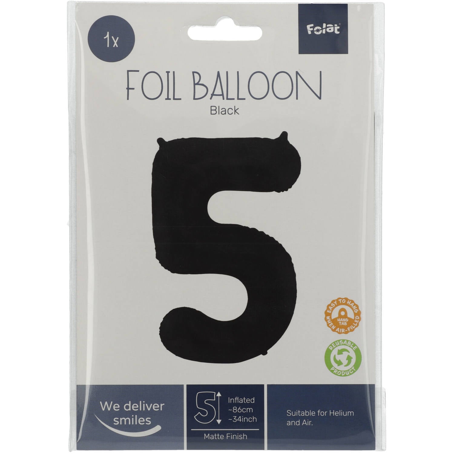 Cijfer Ballon 5 - Zwart - 86 cm