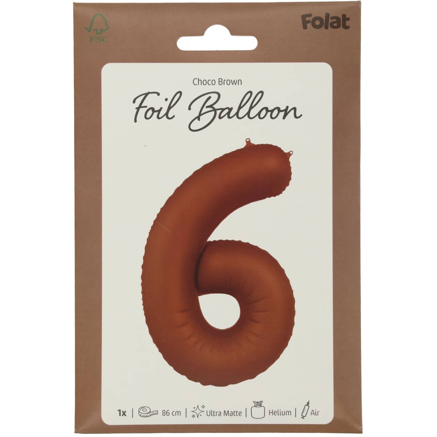 Cijfer Ballon 6 - Bruin - 86 cm