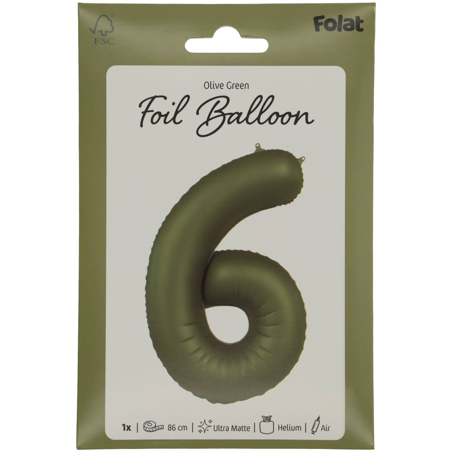 Cijfer Ballon 6 - Groen - 86 cm