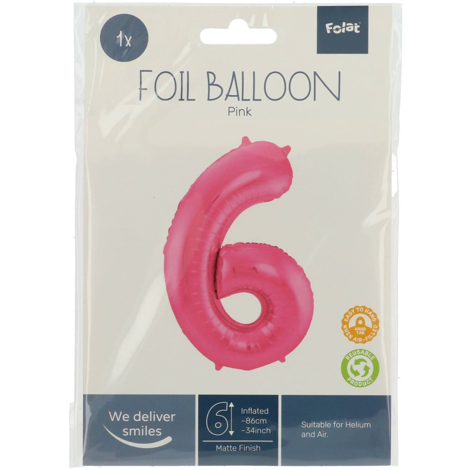 Cijfer Ballon 6 - Mat Roze - 86 cm