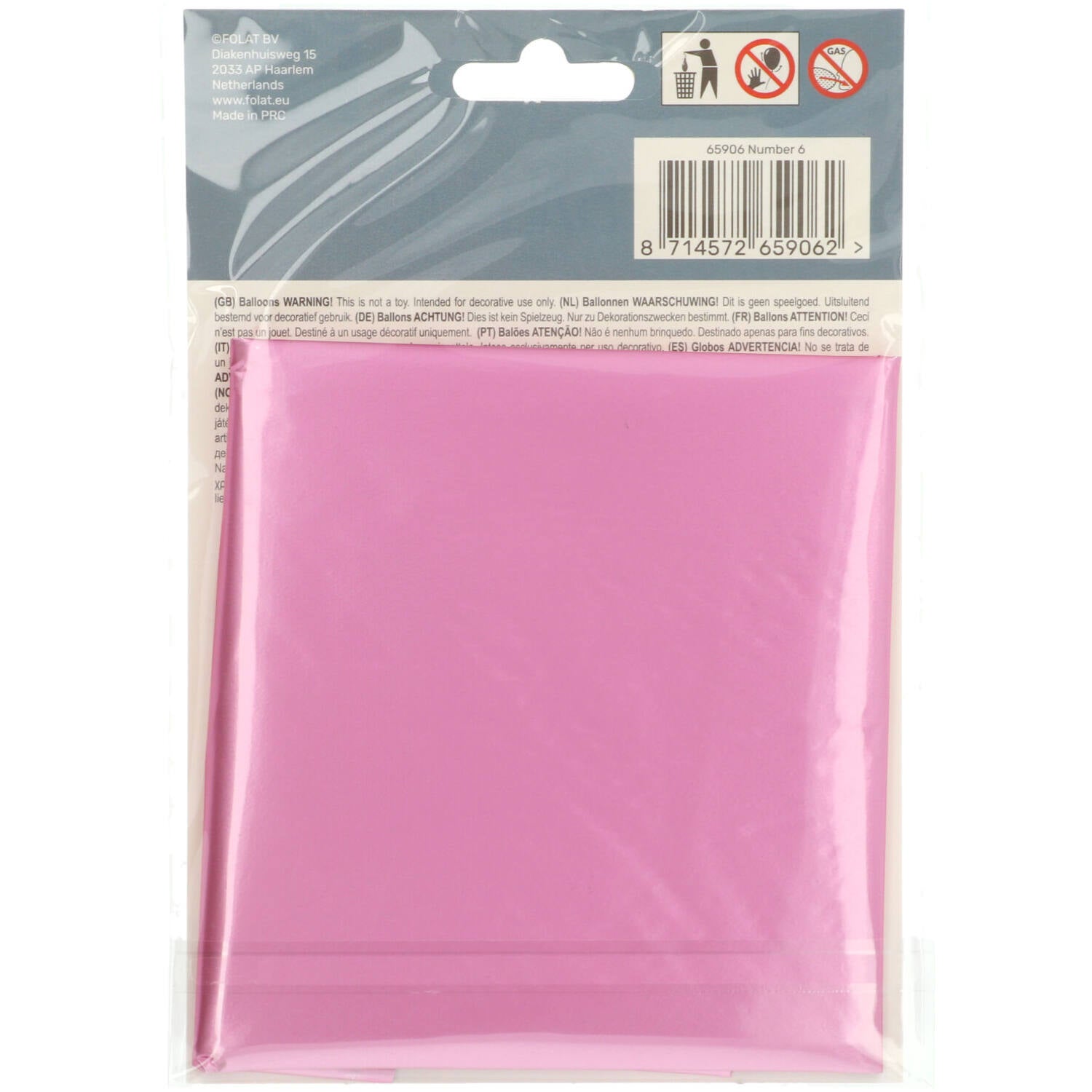 Cijfer Ballon 6 - Mat Roze - 86 cm