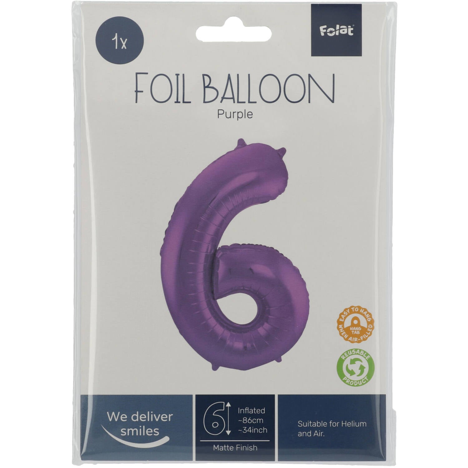 Cijfer Ballon 6 - Paars - 86 cm