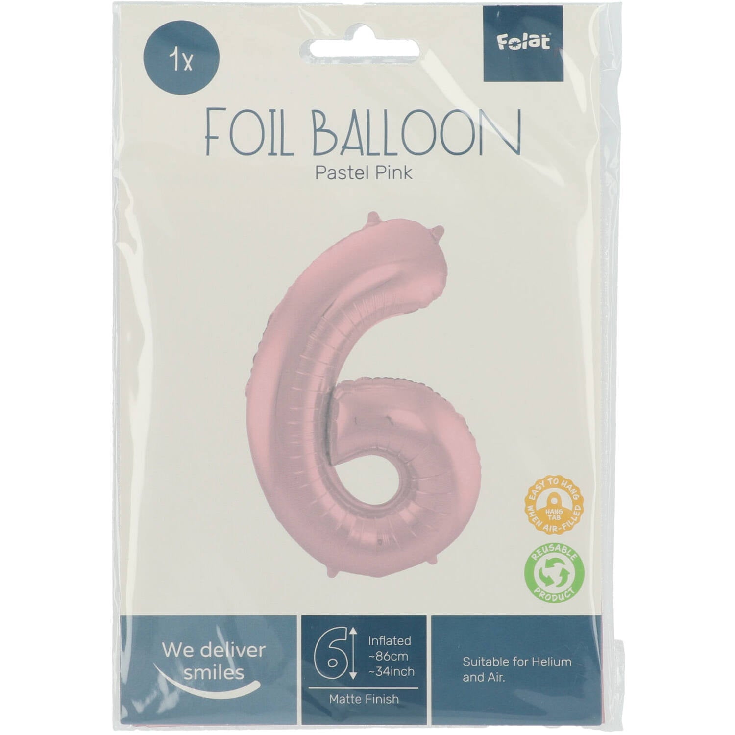Cijfer Ballon 6 - Pastel Roze - 86 cm