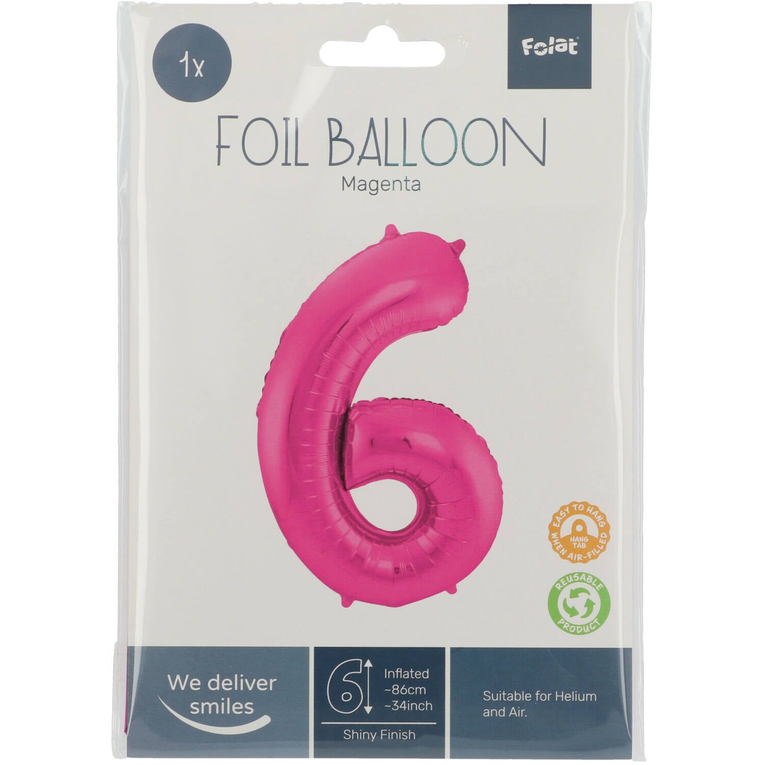 Cijfer Ballon 6 - Roze - 86 cm