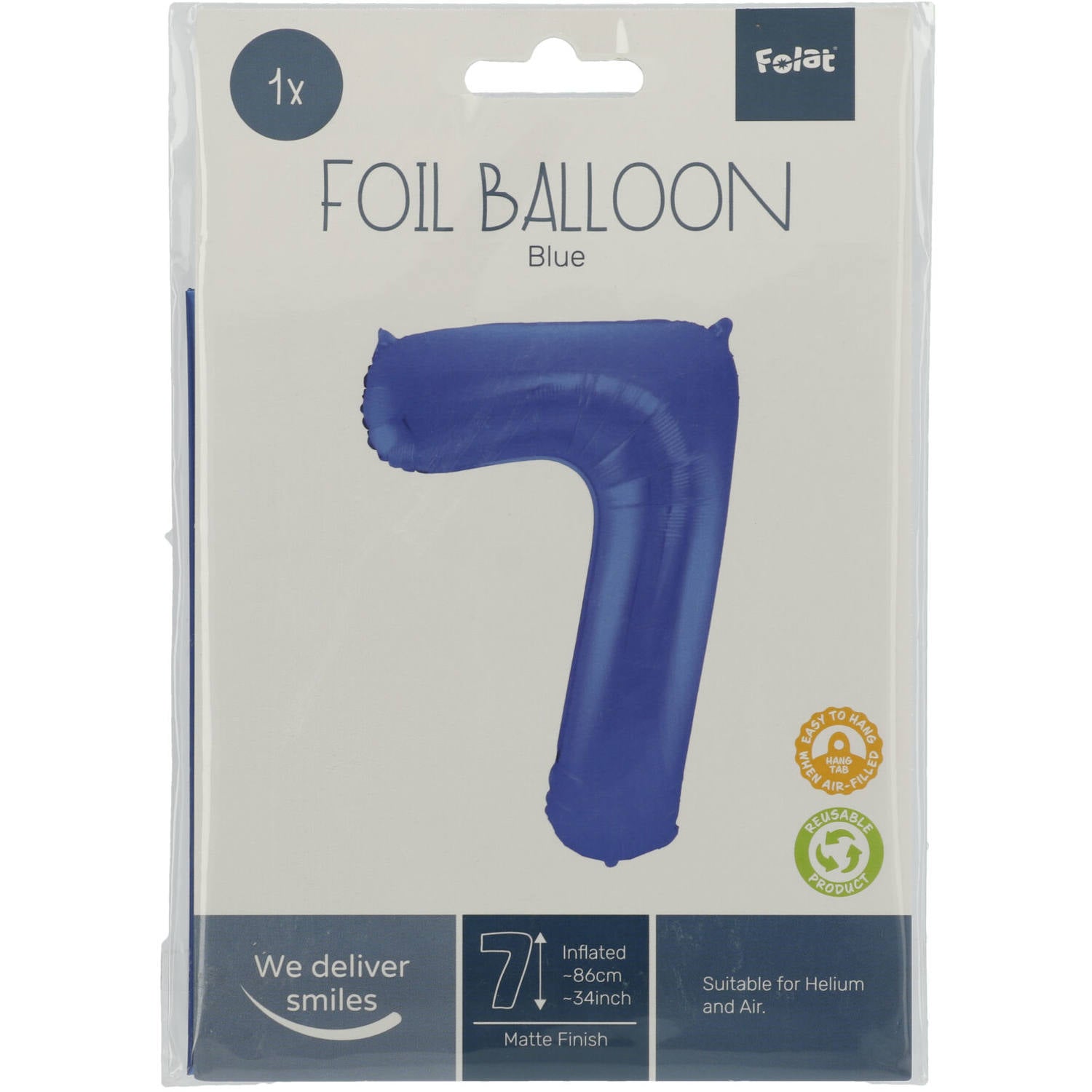 Cijfer Ballon 7 - Mat Blauw - 86 cm