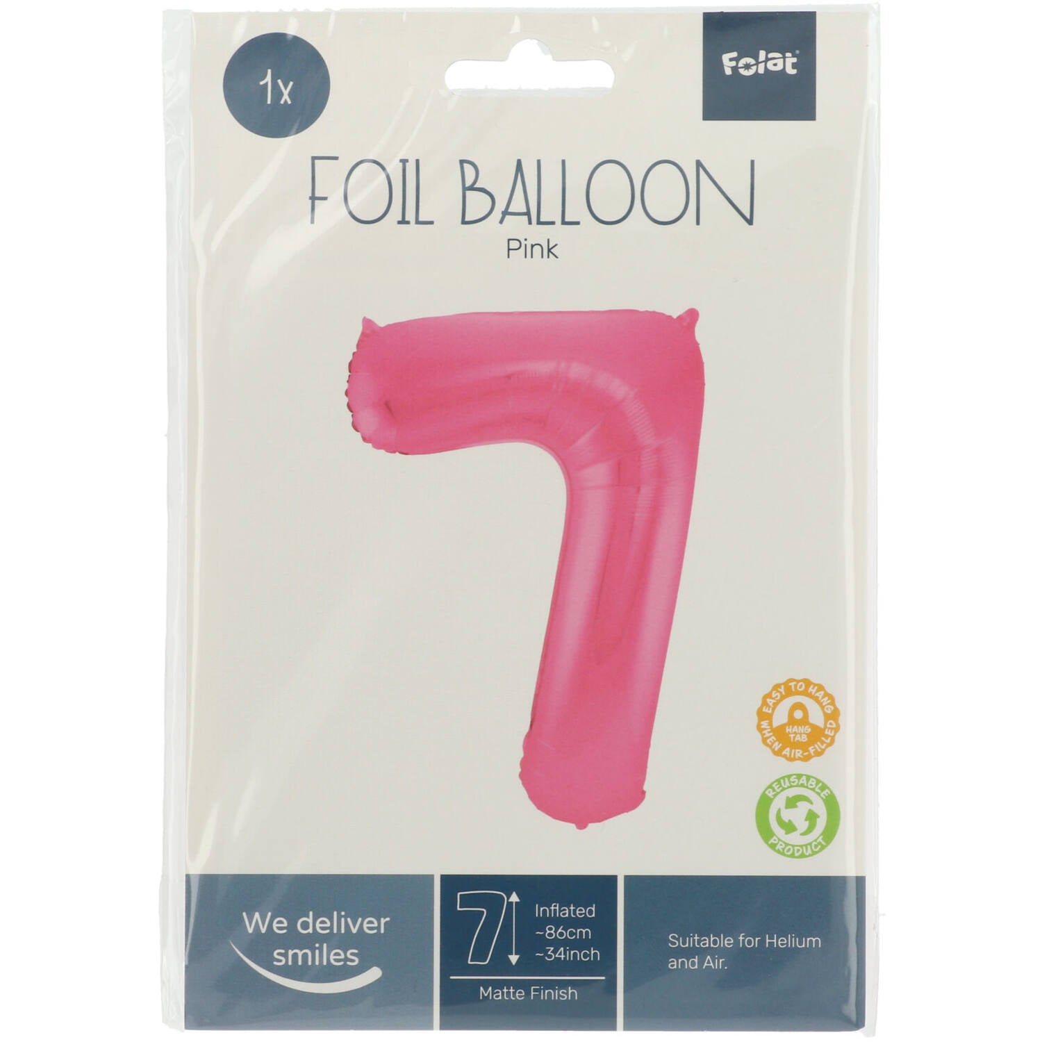 Cijfer Ballon 7 - Mat Roze - 86 cm