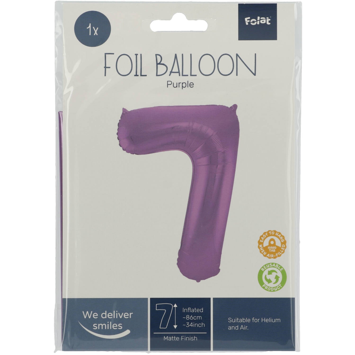 Cijfer Ballon 7 - Paars - 86 cm