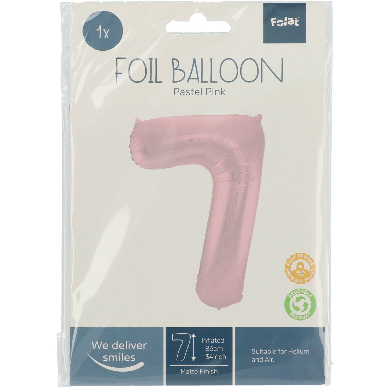 Cijfer Ballon 7 - Pastel Roze - 86 cm