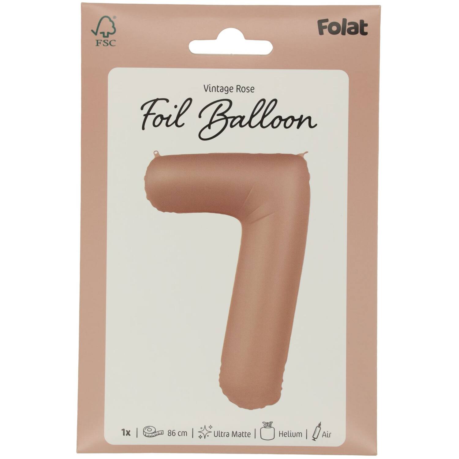 Cijfer Ballon 7 - Vintage Rose - 86 cm