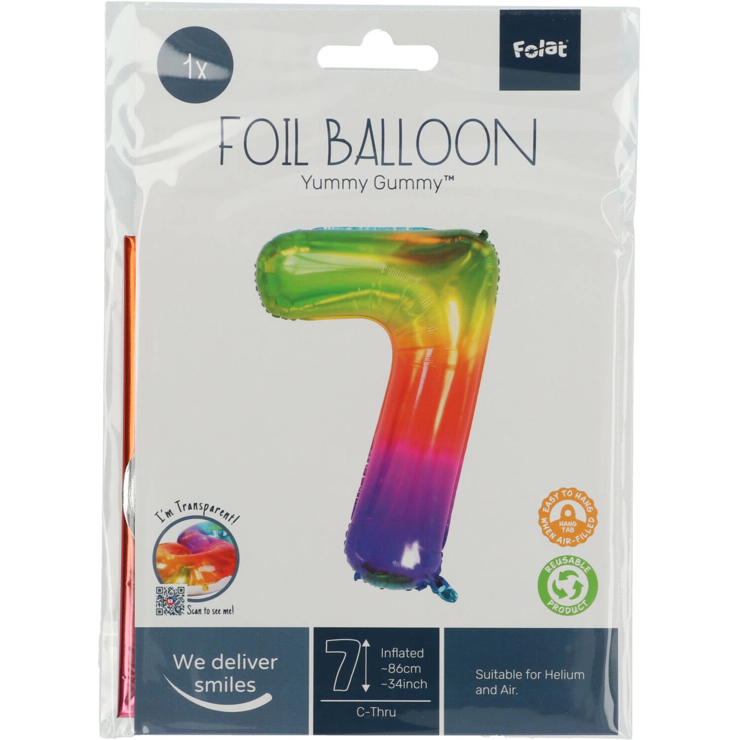 Cijfer Ballon 7 - Yummy Gummy - 86 cm