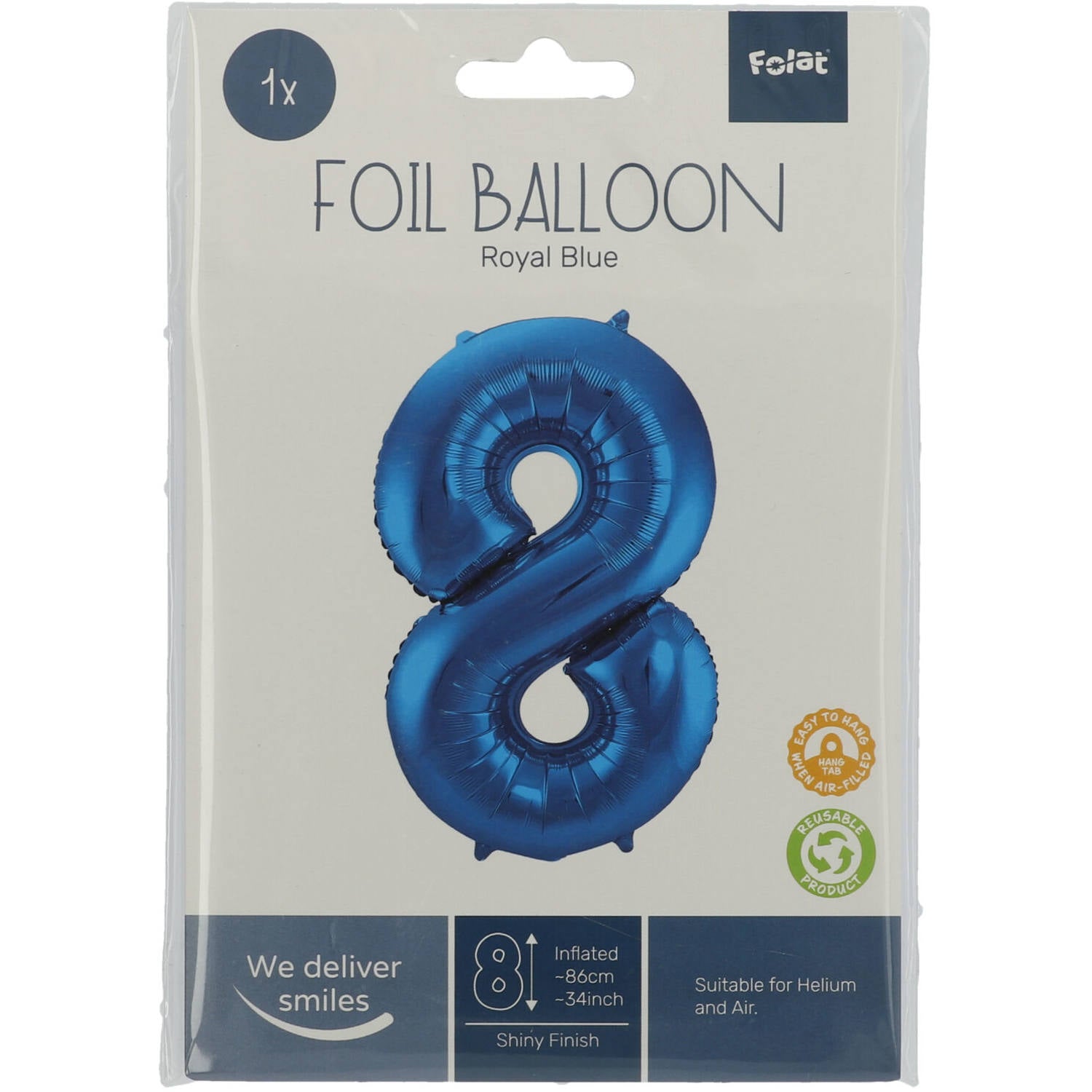 Cijfer Ballon 8 - Blauw - 86 cm