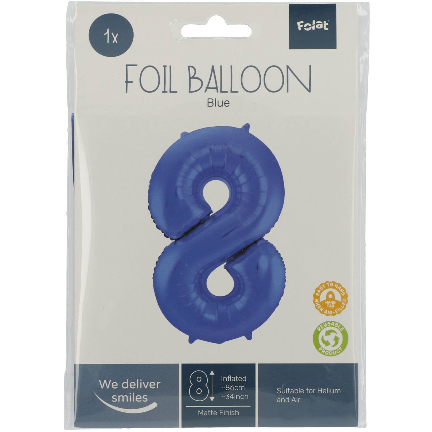 Cijfer Ballon 8 - Mat Blauw - 86 cm