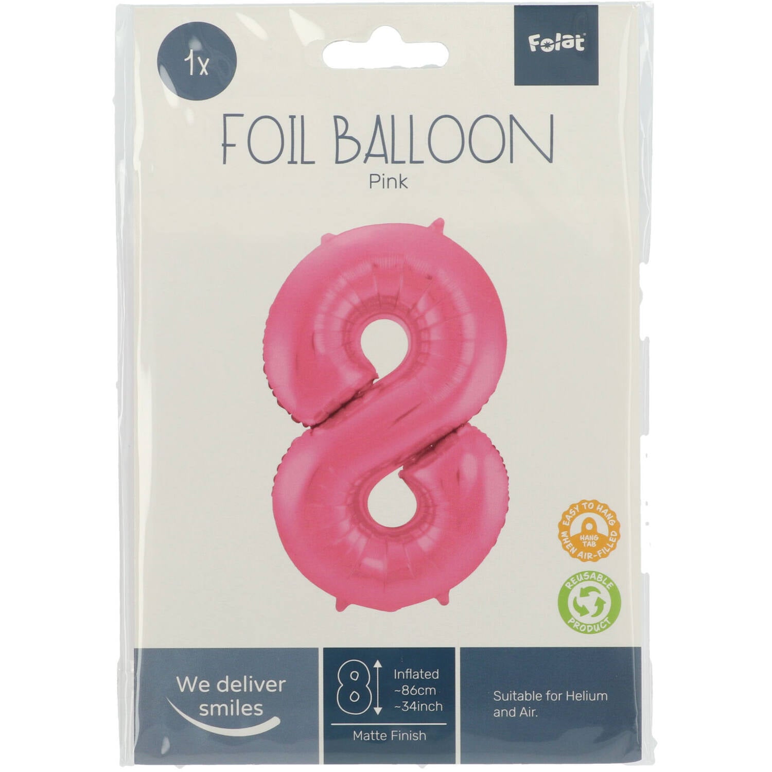 Cijfer Ballon 8 - Mat Roze - 86 cm