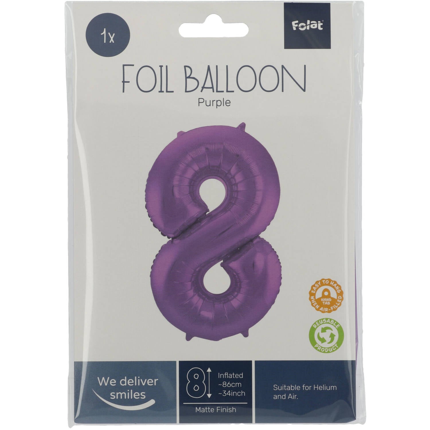 Cijfer Ballon 8 - Paars - 86 cm