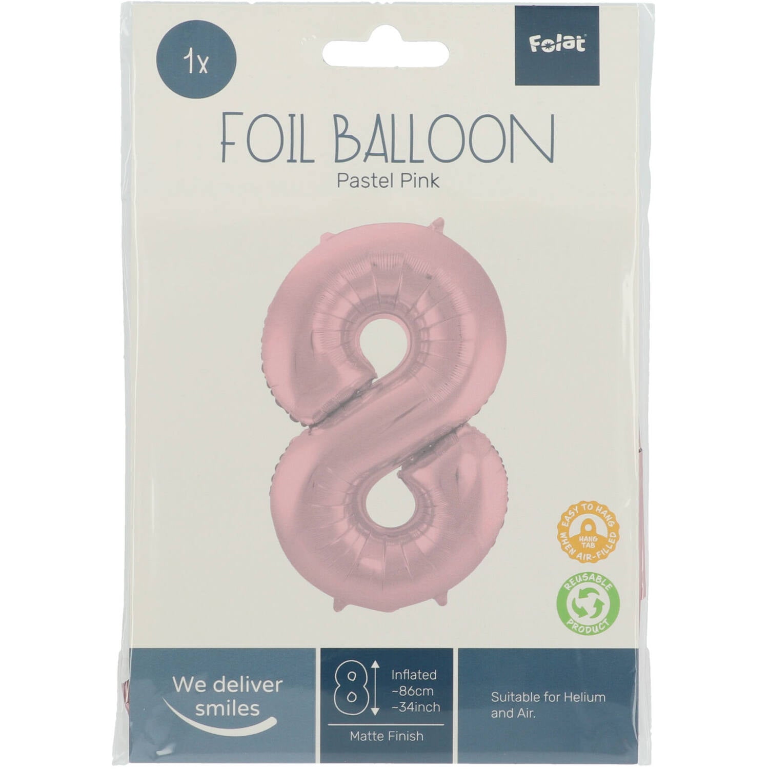 Cijfer Ballon 8 - Pastel Roze - 86 cm