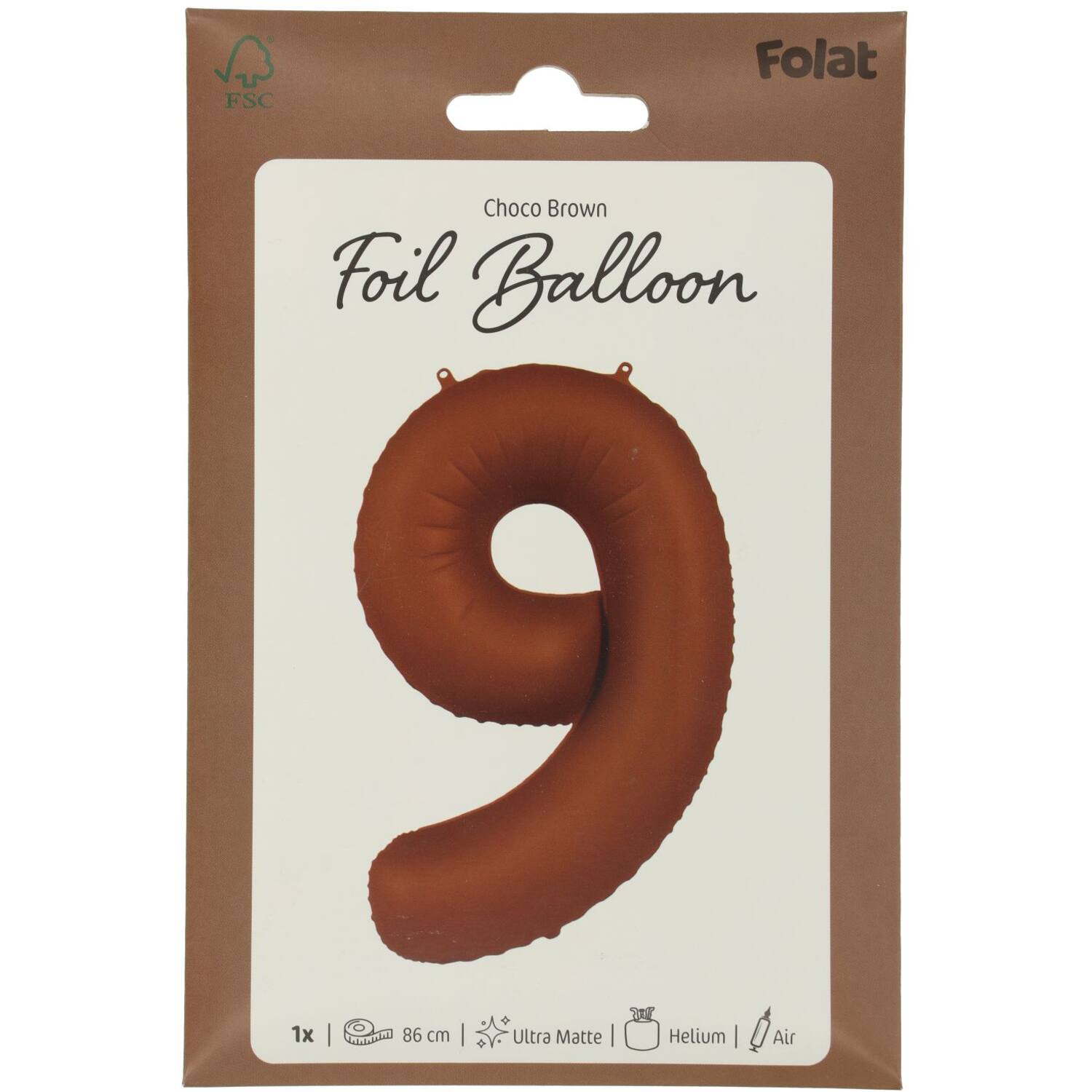 Cijfer Ballon 9 - Bruin - 86 cm