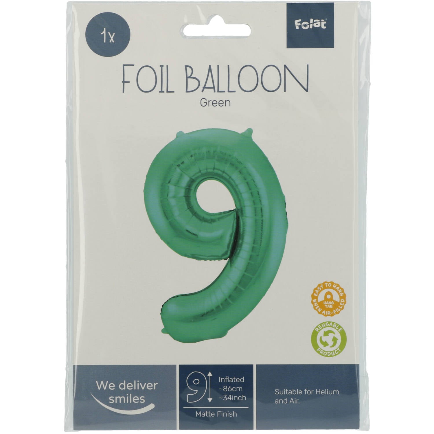 Cijfer Ballon 9 - Licht Groen - 86 cm