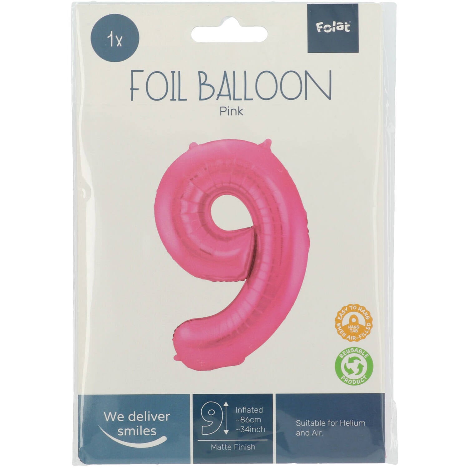 Cijfer Ballon 9 - Mat Roze - 86 cm