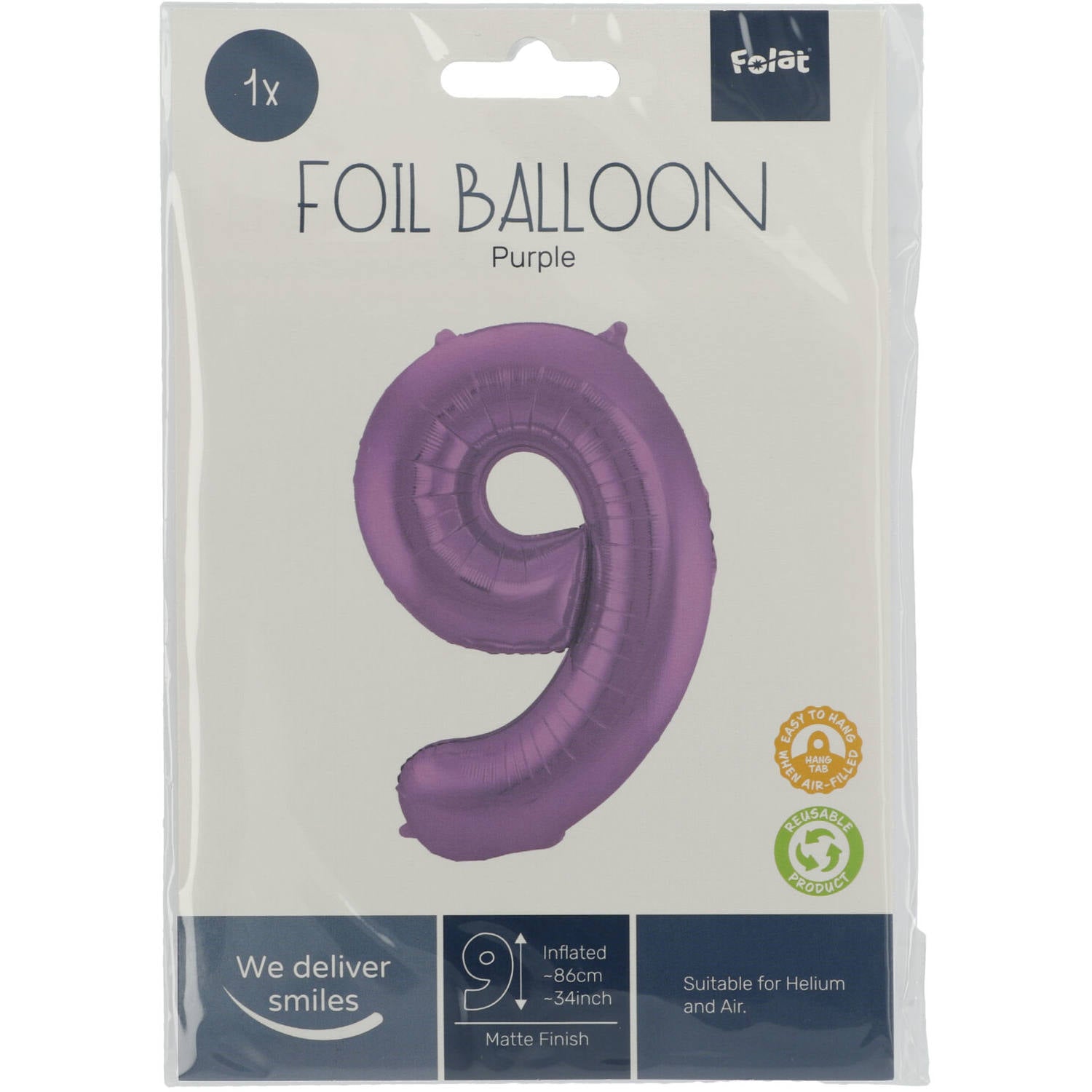 Cijfer Ballon 9 - Paars - 86 cm