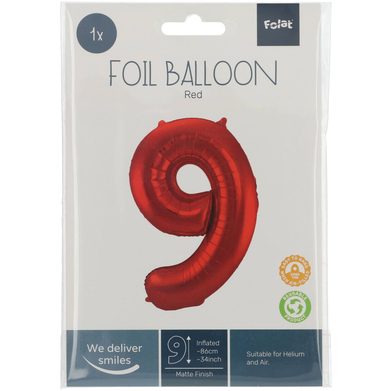 Cijfer Ballon 9 - Rood - 86 cm
