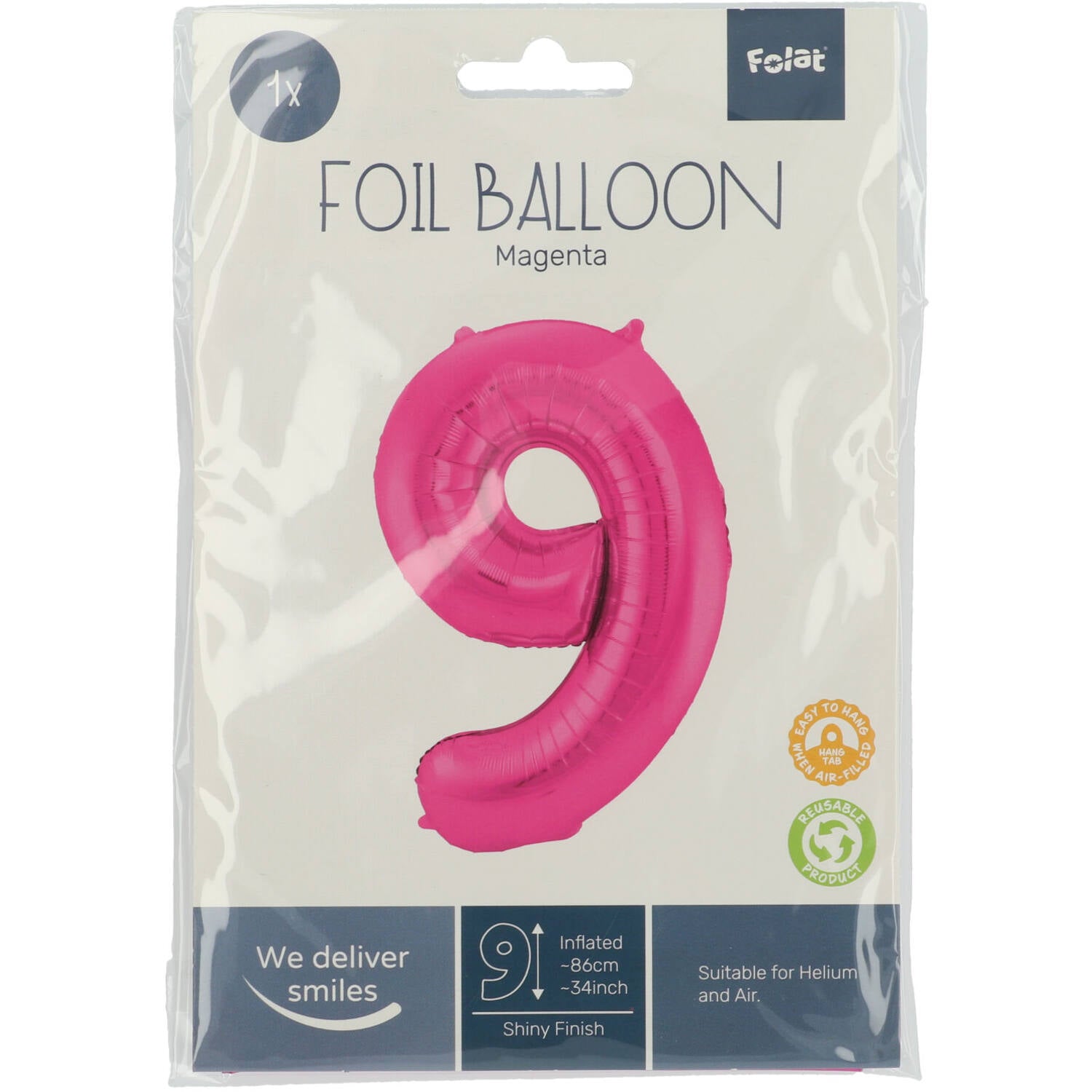 Cijfer Ballon 9 - Roze - 86 cm